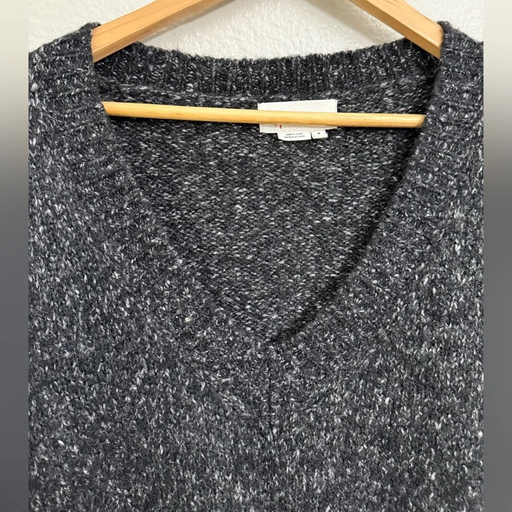 Anthropologie Maggie Bell-Sleeved Sweater Grey Marled V-Neck Charcoal